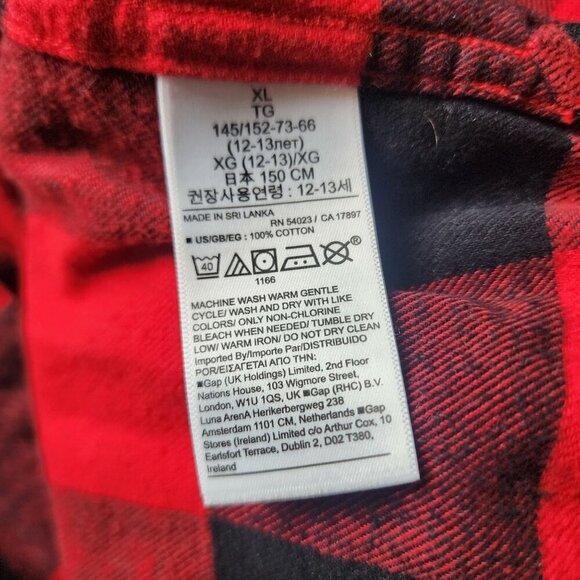 Gap Long Sleeve Flannel Red Buffalo Plaid Big Boys Size XL (12-13) - Picture 9 of 9
